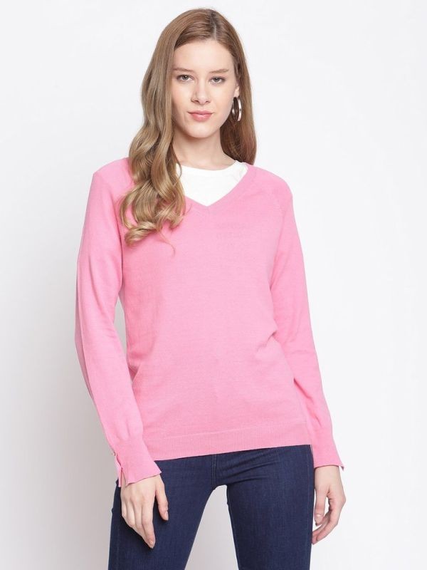 Madame Women Pink V-Neck Sweater