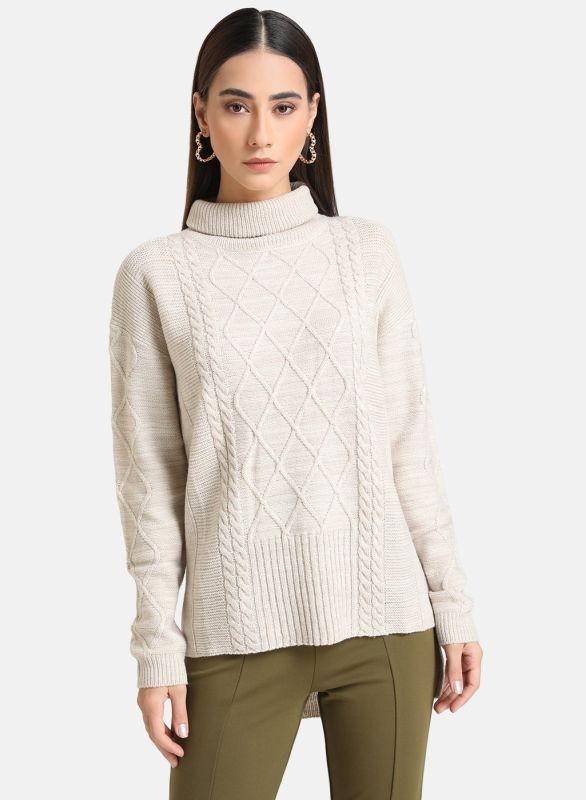 KAZO CABLE KNIT HIGH NECK PULLOVER