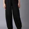 W Jet Black Embroidered Carrot Pants