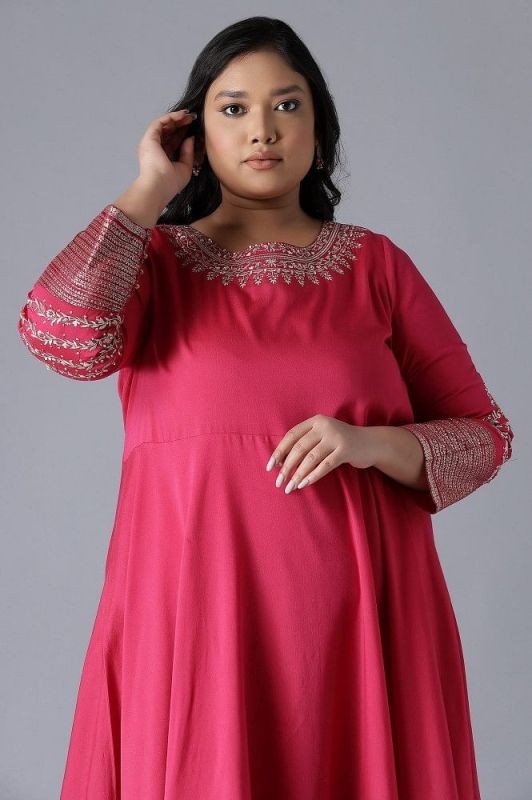 W Magenta Dress With Embroidery