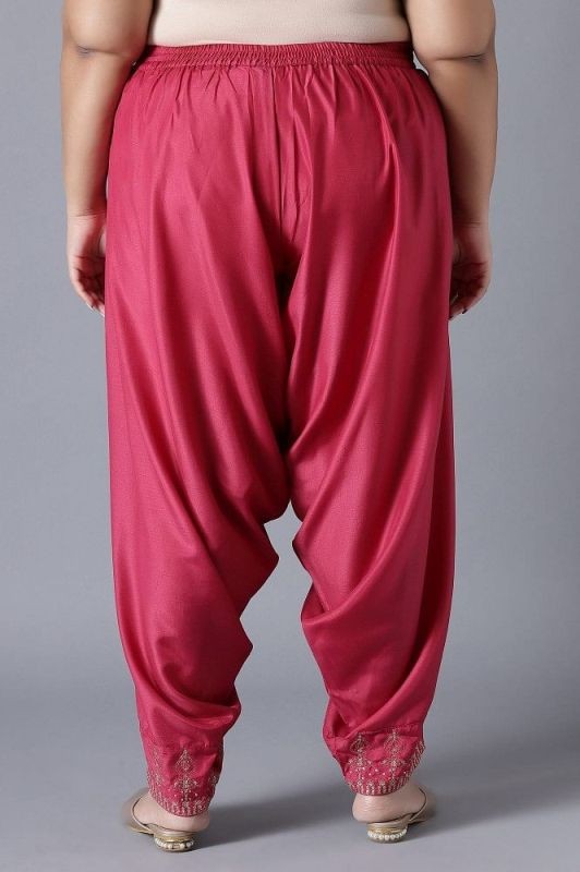 W Dark Pink Shantung Draped Pants