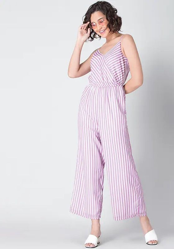 Faballey White Striped Strappy Wrap Jumpsuit