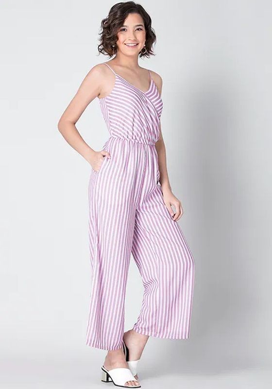 Faballey White Striped Strappy Wrap Jumpsuit