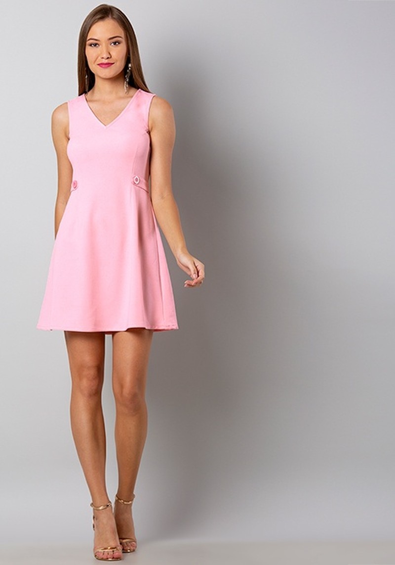 Faballey Pink Buttoned Skater Dress