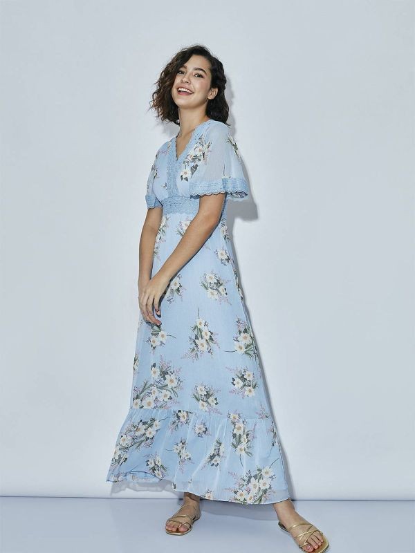 COVERSTORY Blue Floral Print Maxi Dress