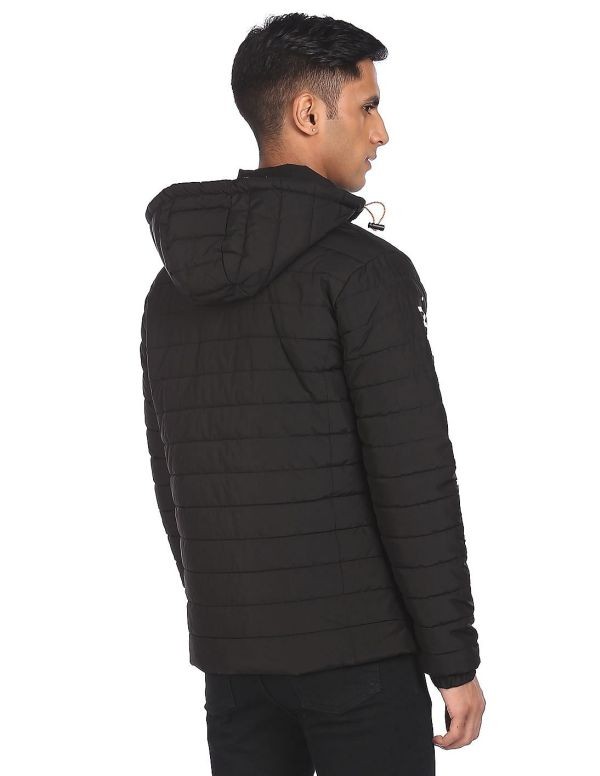 U.S. POLO ASSN. DENIM CO.Men Black Brand Print Detachable Hooded Jacket