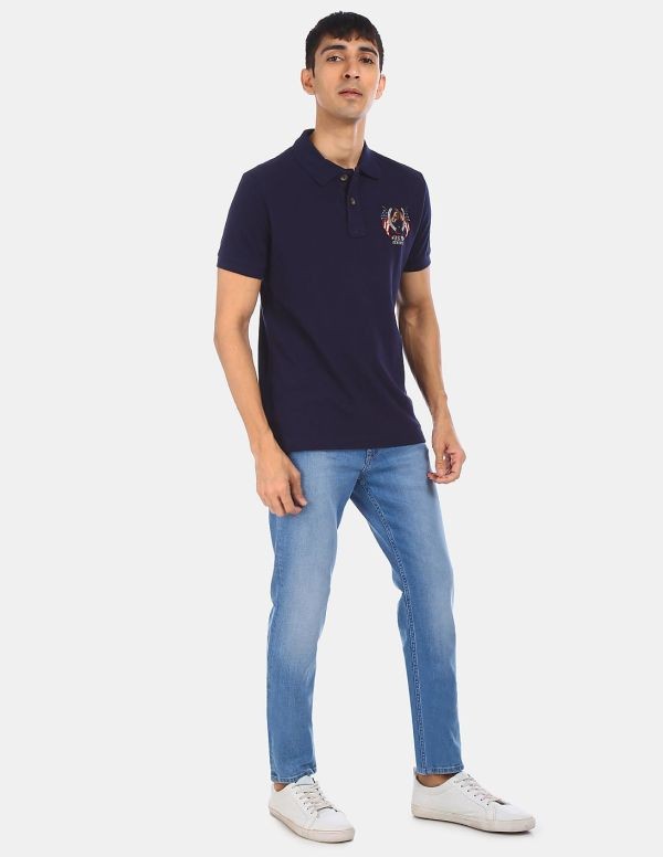 U.S. POLO ASSN. DENIM CO.Blue Solid Pique Polo Shirt