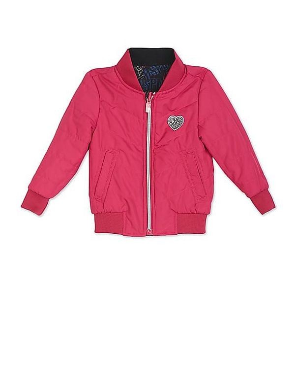 U.S. POLO ASSN. KIDSGirls Black And Pink Stand Collar Reversible Jacket