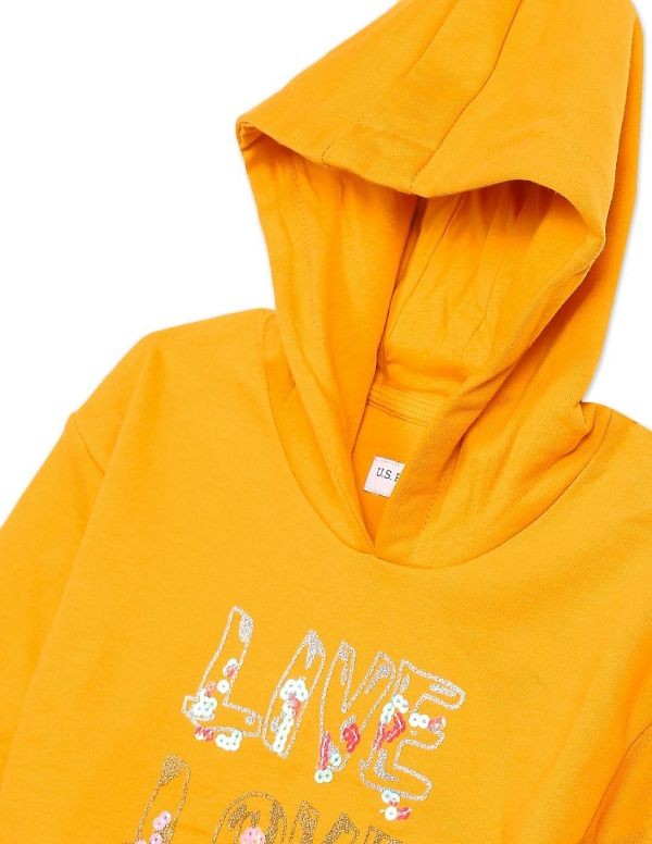 U.S. POLO ASSN. KIDSGirls Orange Long Sleeve Graphic Print Hooded Sweatshirt