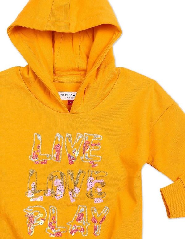 U.S. POLO ASSN. KIDSGirls Orange Long Sleeve Graphic Print Hooded Sweatshirt