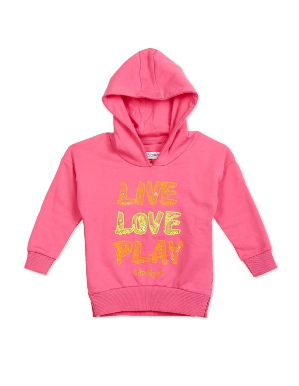 U.S. POLO ASSN. KIDSGirls Pink Long Sleeve Graphic Print Hooded Sweatshirt