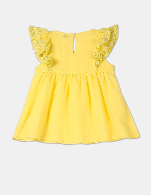 U.S. POLO ASSN. KIDSGirls Light Yellow Flutter Sleeve Dobby Top