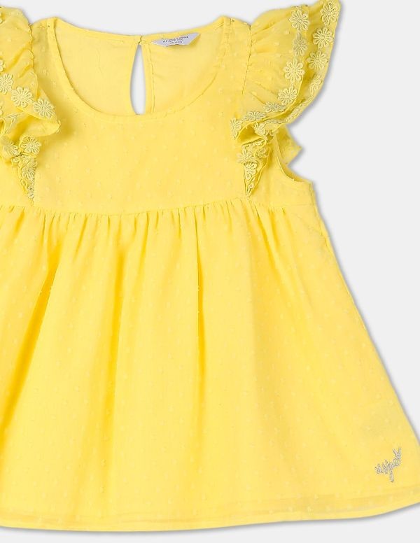 U.S. POLO ASSN. KIDSGirls Light Yellow Flutter Sleeve Dobby Top