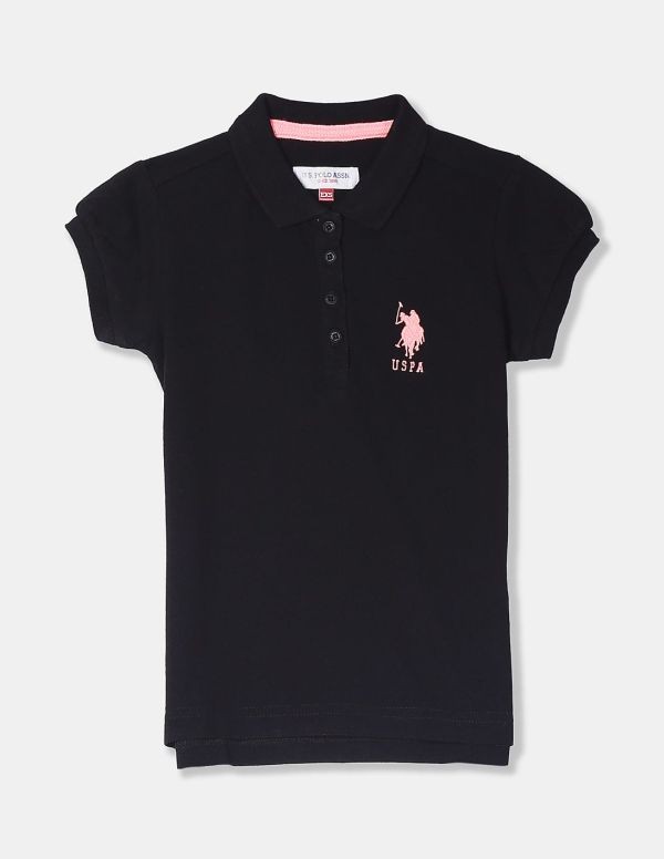 U.S. POLO ASSN. KIDSGirls Black Solid Pique Polo Shirt