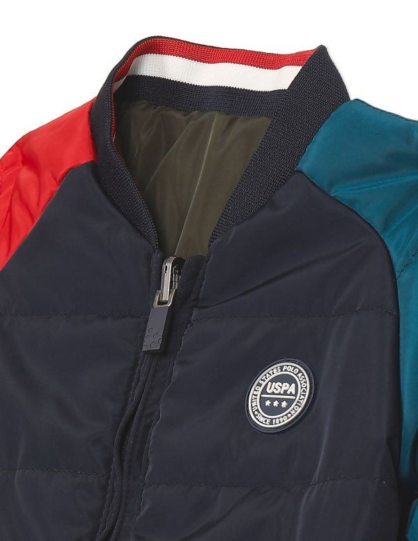 U.S. POLO ASSN. KIDSBoys Navy And Olive Stand Collar Reversible Jacket