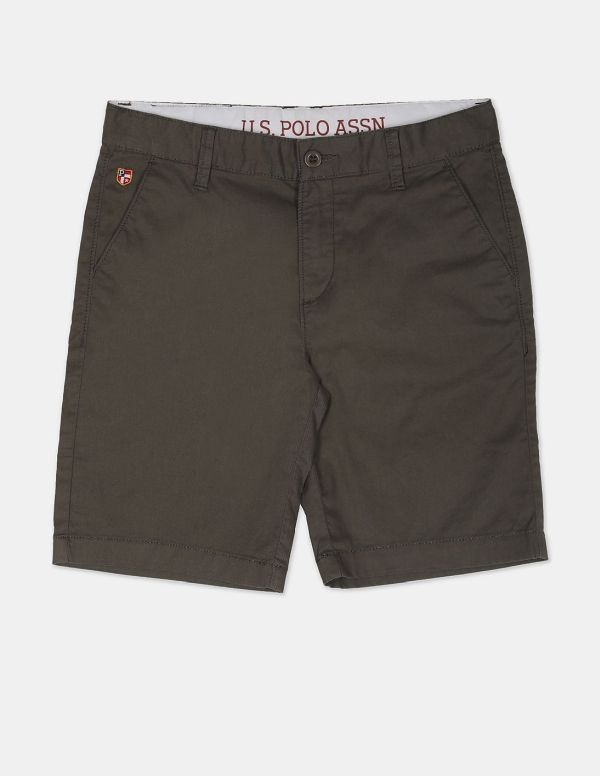 U.S. POLO ASSN. KIDS Boys Olive Button Waist Solid Shorts