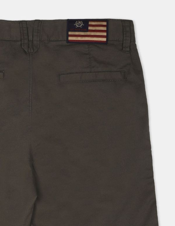 U.S. POLO ASSN. KIDS Boys Olive Button Waist Solid Shorts