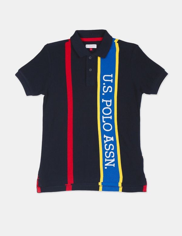 U.S. POLO ASSN. KIDSBoys Navy Brand Embroidered Stripe Pique Polo Shirt