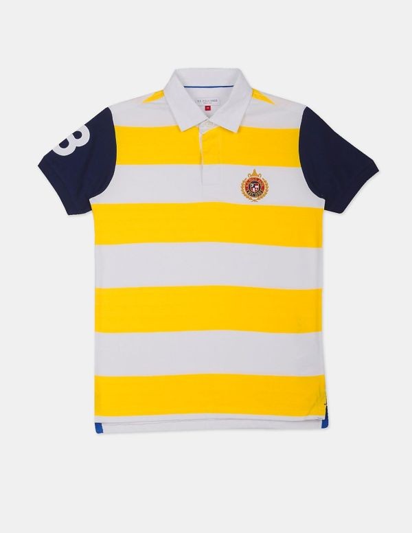 U.S. POLO ASSN. KIDSBoys Yellow Short Sleeve Striped Colour Block Polo Shirt