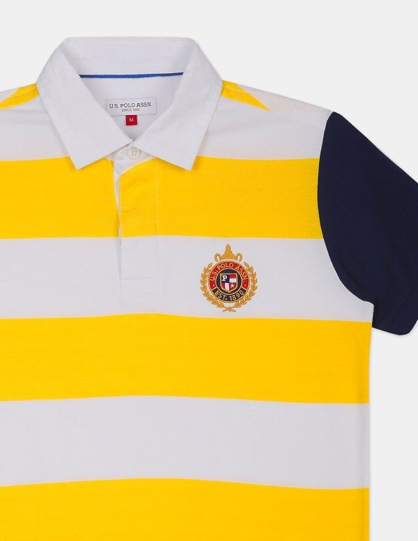 U.S. POLO ASSN. KIDSBoys Yellow Short Sleeve Striped Colour Block Polo Shirt