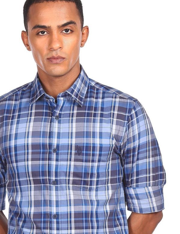 U.S. POLO ASSN.Men Blue Spread Collar Check Shirt