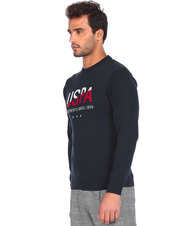 U.S. POLO ASSN.Men Navy Crew Neck Appliqued Logo Sweater