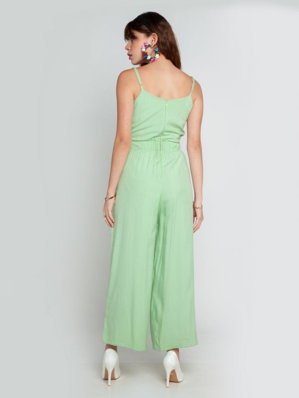 Zink London Green Solid Tie-Up Jumpsuit For Women