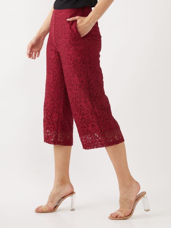 ZINK LONDON Maroon Lace Culottes For Women