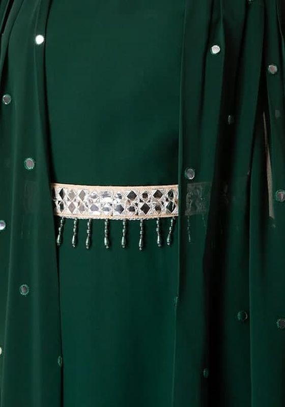 Indya Green Mirror Embroidered Layered Maxi Tunic