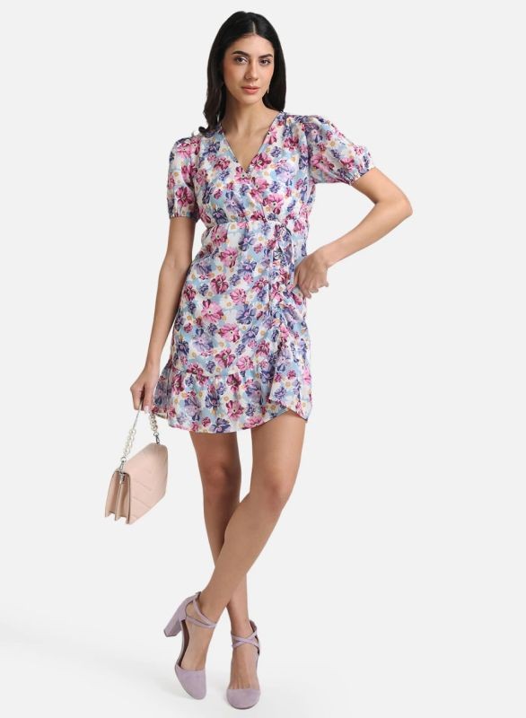 KAZO FLORAL PRINTED DRESS WITH RUCHING