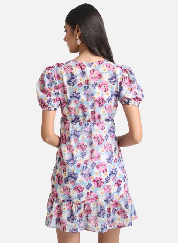 KAZO FLORAL PRINTED DRESS WITH RUCHING