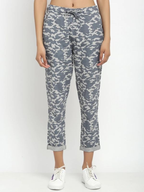 GLOBAL REPUBLIC OFF WHITE CHECKED LOWER TROUSER FOR WOMEN