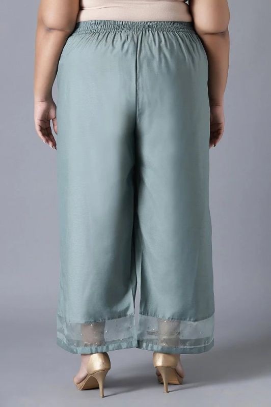 W Sea Green Solid Parallel Pants