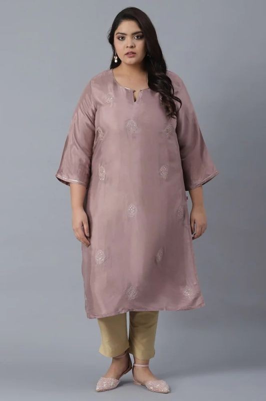 W Mauve Solid Kurta with Embroidery
