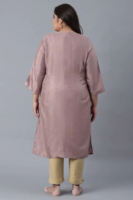 W Mauve Solid Kurta with Embroidery