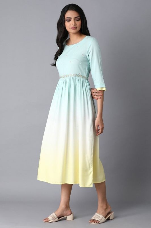 W Blue To Yellow Ombre Dress
