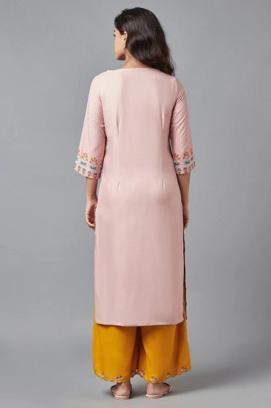 W Light Pink Floral Kurta with Sequin Work