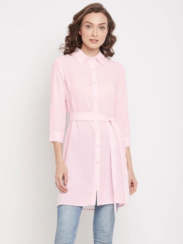 Madame Women Pink Solid Long Shirt