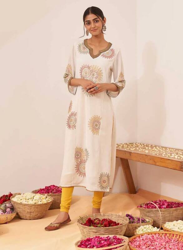 Lakshita Ivory Phool Collection Kurta with Zari Embroidery