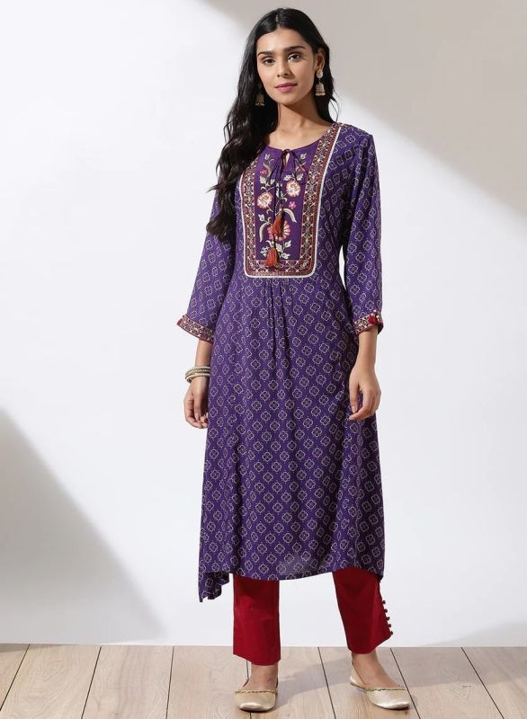 Lakshita Blue Phool Collection Kurta with Floral Embroidery