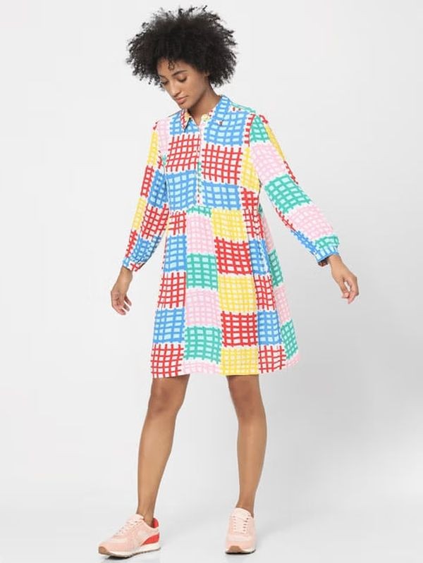ONLY MULTI-COLOURED FIT & FLARE DRESS