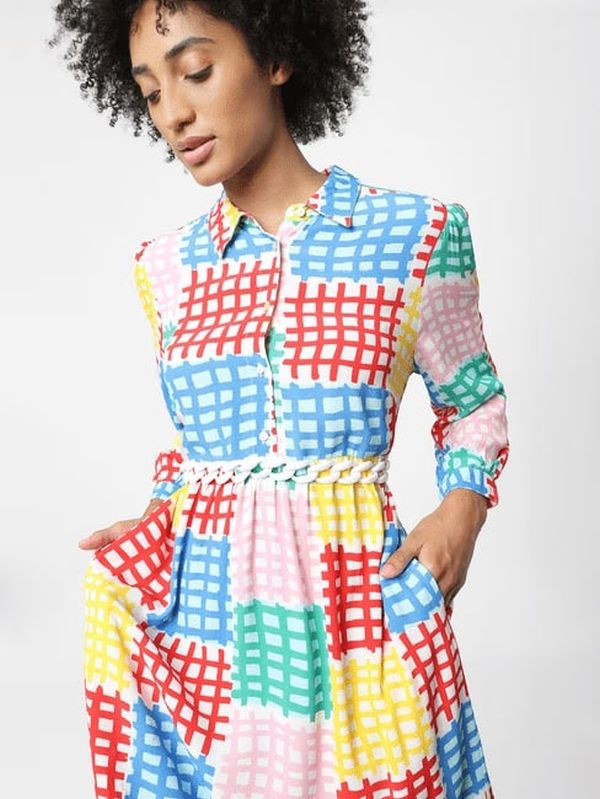 ONLY MULTI-COLOURED FIT & FLARE DRESS