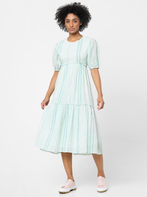 ONLY GREEN TIERED MIDI DRESS
