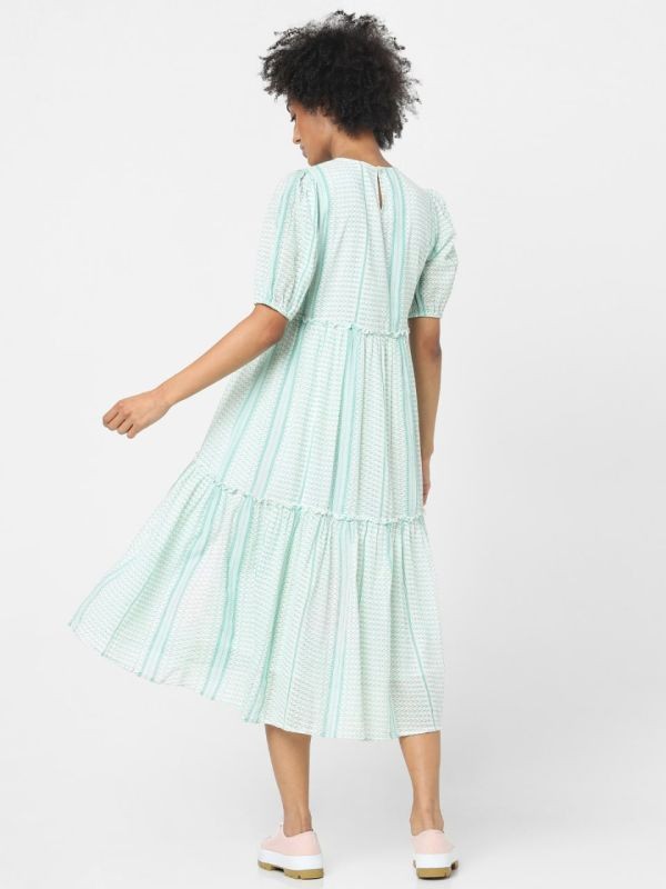 ONLY GREEN TIERED MIDI DRESS
