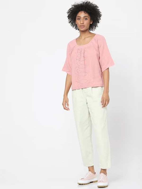 ONLY PINK SCHIFFLI EMBROIDERED TOP
