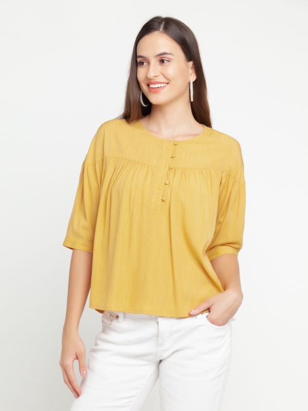Zink London ellow Solid Gathered Top For Wome