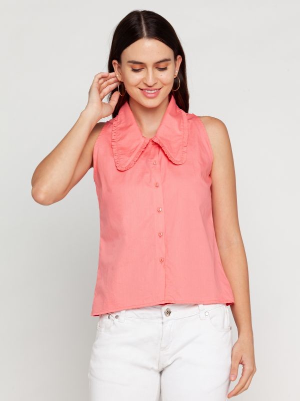 Zink London Pink Solid Shirt For Women