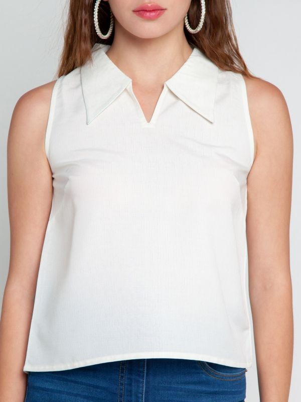 Zink London White Solid Top For Women