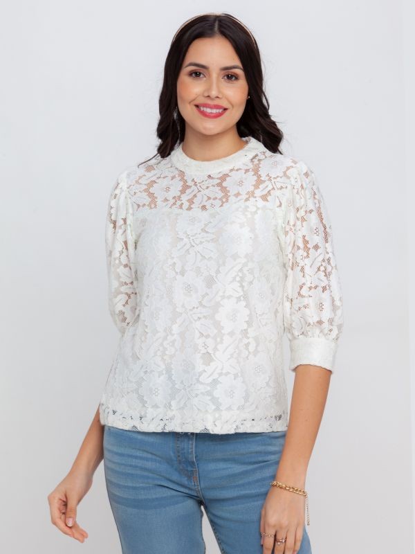 Zink London Off White Lace Fitted Top For Women